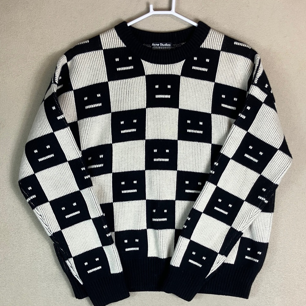 Acne Studios Checkered‎ Wool Patch Crewneck Smiley Face Sweater Unisex size M